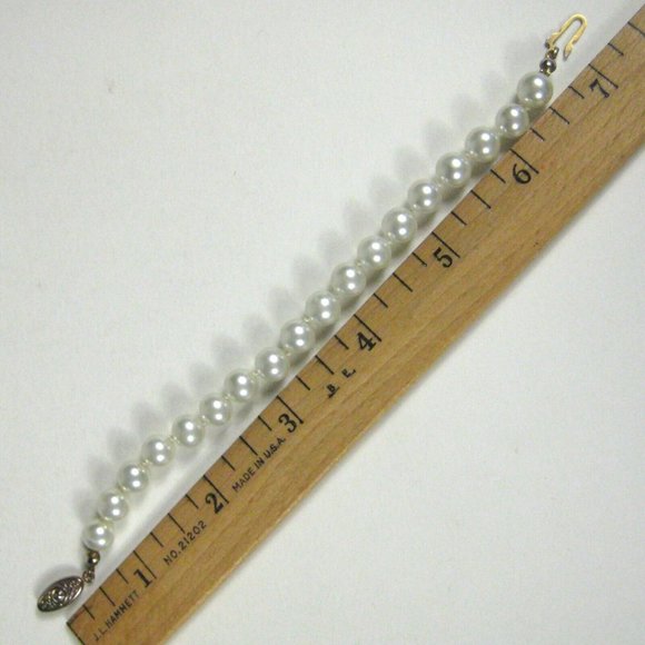 Imitation Pearl Beaded Bracelet 8 Inch Vintage STYLE Goldtone Women Jewelry - Picture 2 of 4